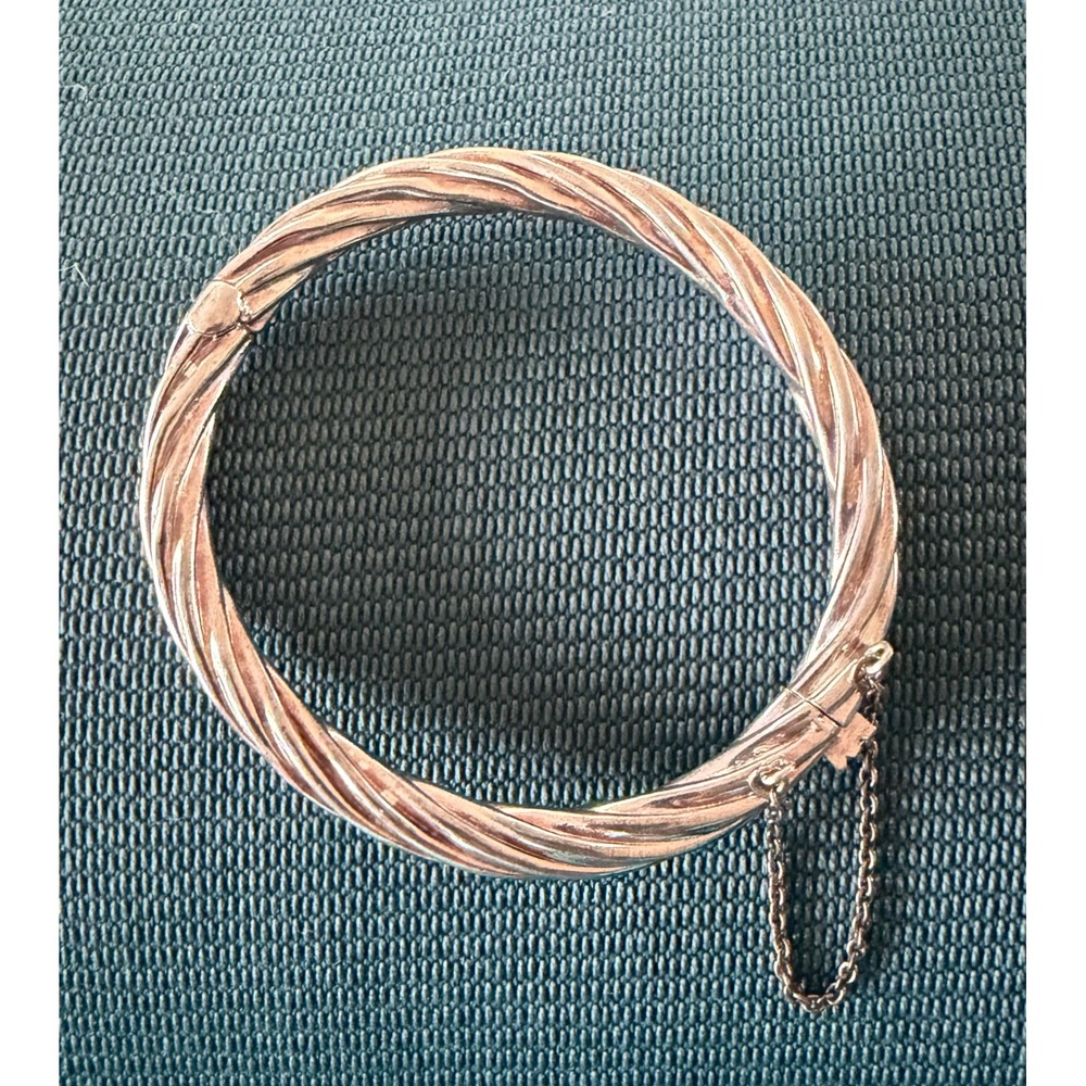 Sterling Silver Twisted Cable Design Hinged Bangle Bracelet